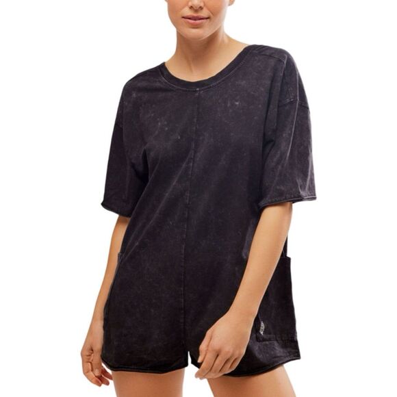 Free People | FP Movement Hot Shot Tee Romper - Washed Black - Size Small - Picture 1 of 5